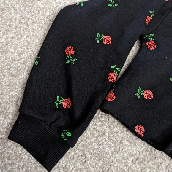 (2/$25) F21 cropped rose printed hoodie black and floral - Picture 6 of 11